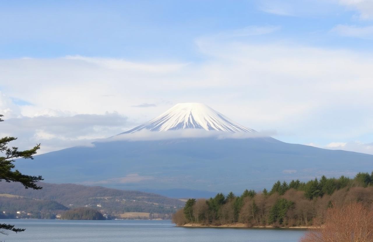 Live view of Mount Fuji from Lake Yamanaka