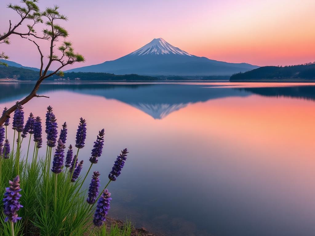 Lake Kawaguchiko, north shore with Mount Fuji