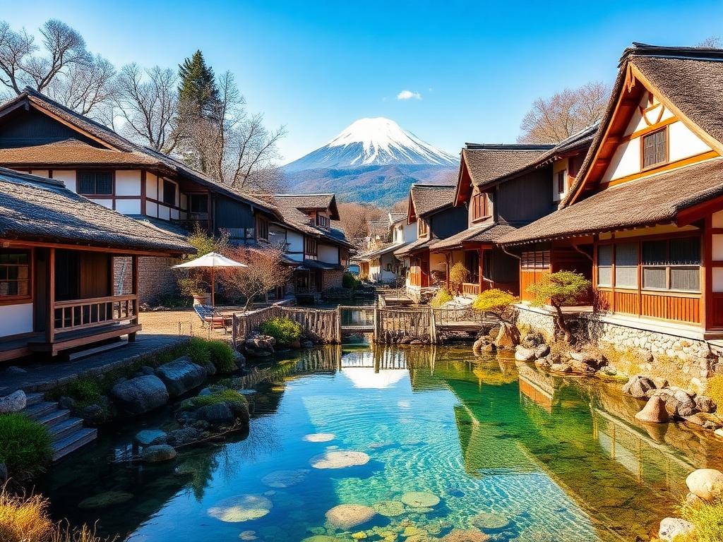 Oshino Hakkai with Mount Fuji