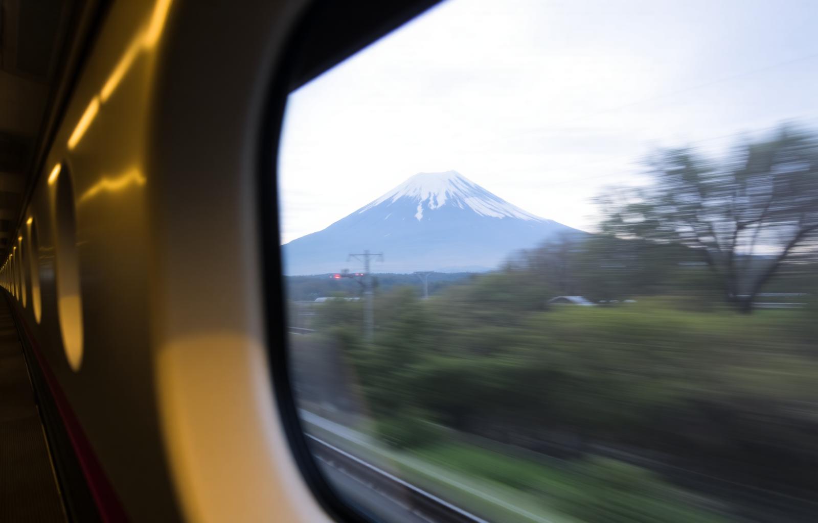 Mount Fuji seen from a Shinkansen window
